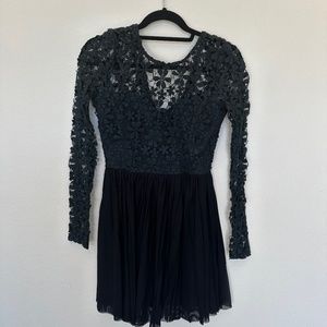 BLACK FLORAL EMBROIDERED TOP DRESS WITH TULLE BOTTOM